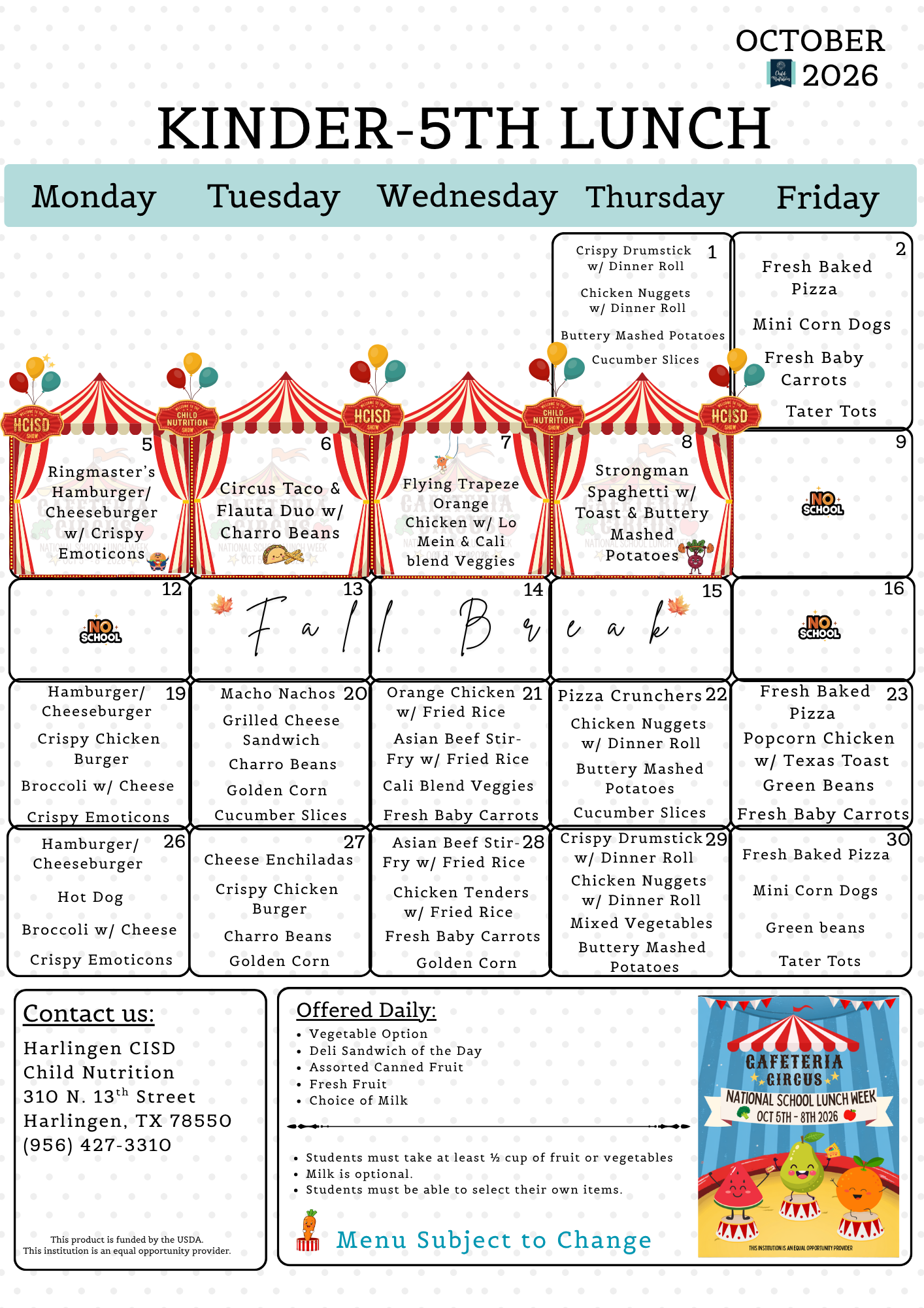 Kinder-5th Lunch